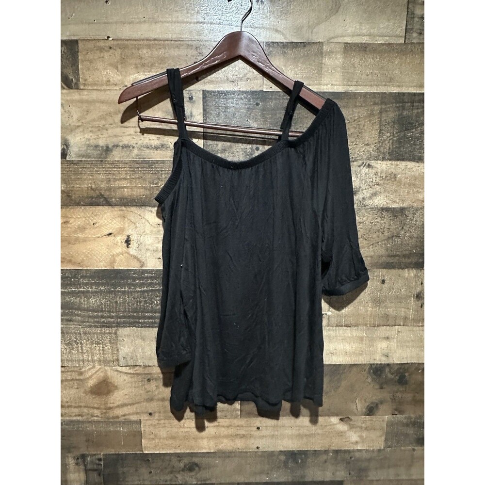 Torrid 1 1X Plus Size Womens Cold Shoulder Black Top Shirt